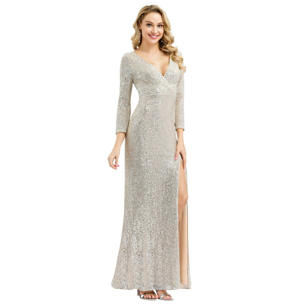 Ever-Pretty Women's Long Sleeve Sequin Dress Evening Party Maxi Prom Dress Gowns